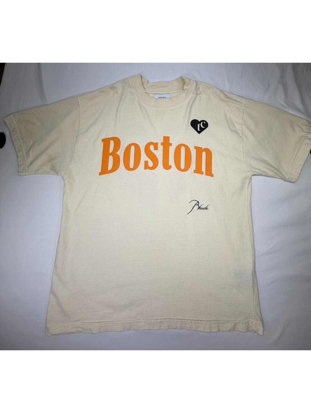 Rhude Boston Terrence Clarke Men's T Shirt Short Sleeve Crew Neck Size M Beige